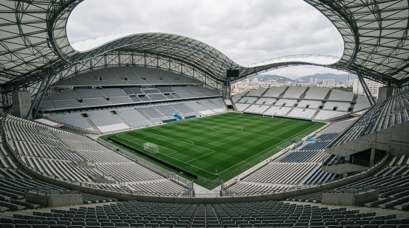 Stade de football en France, illustration pour un média d'analyse du marché sportif